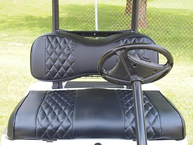 Huskey 2PCS Golf Cart Front Seat Covers for for EZGO Freedom TXT 2014+, Valor Custom Two-Tone Black Diamond Stitching with Black Piping, Marine Grade Vinyl, Staple on Design