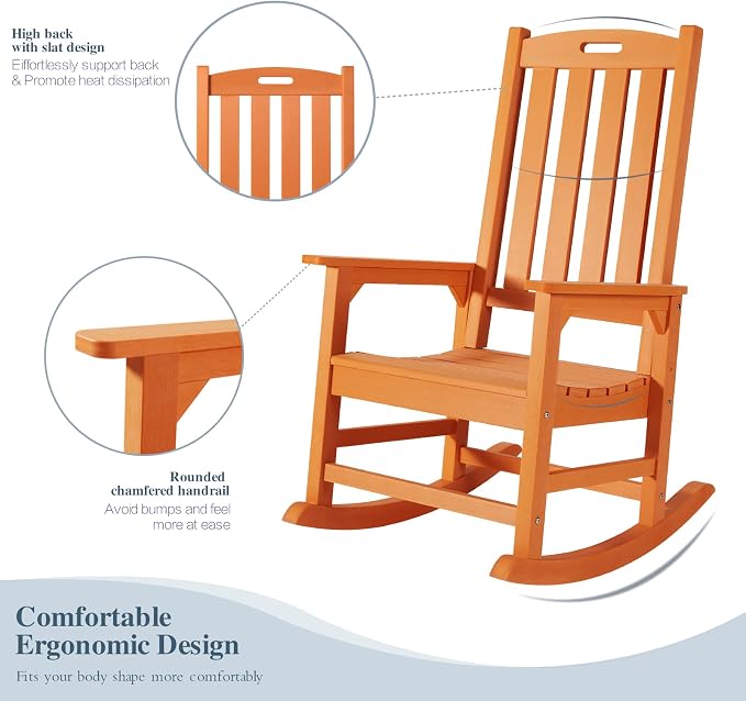 Oversized Outdoor Rocking Chair, HDPE Porch Rocker | High Back Rocking Chairs - Image 5