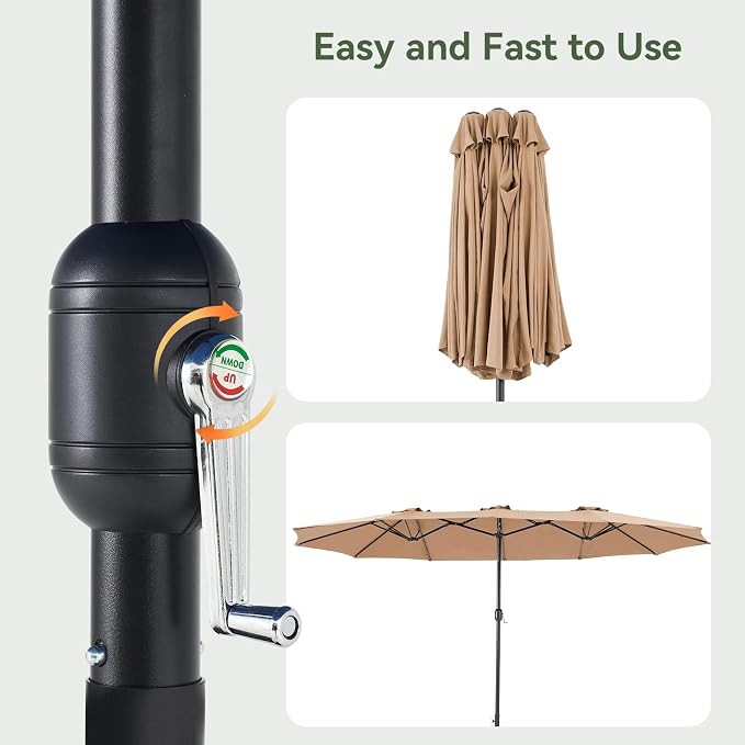Aoxun 15ft Patio Umbrella with Base Included, Outdoor Double-Sided Rectangular - Image 8