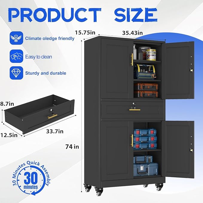 GAIOUS 74” Tall Metal Garage Storage Cabinet - Image 3