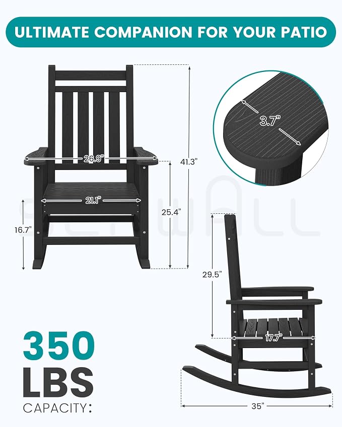 SERWALL Outdoor Rocking Chair Set of 4, HDPE Rocker - Image 3