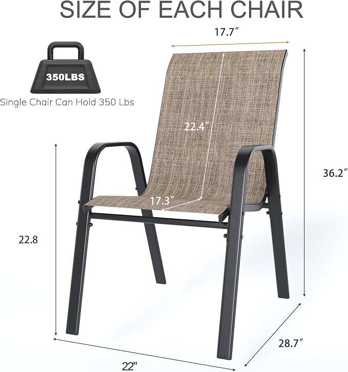 Outdoor Patio Chairs Set of 6 Stackable Dining Chairs All-Weather Textilene - Image 2