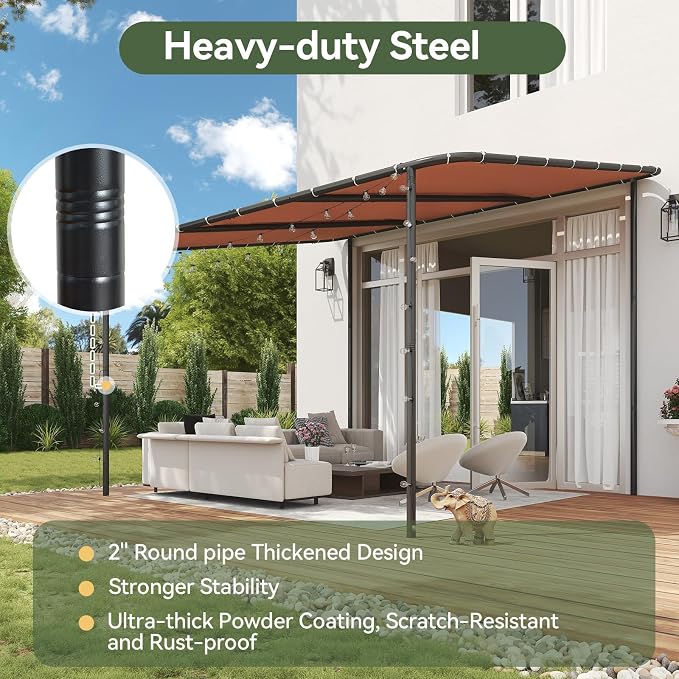 Aoxun 10x12 Lean-to Gazebo, Sloped Pergola Porch Canopy Awning - Image 6
