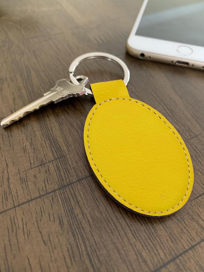 LaserGram Oval Keychain, Off Road Racer, Personalized Engraving Included (Yellow)