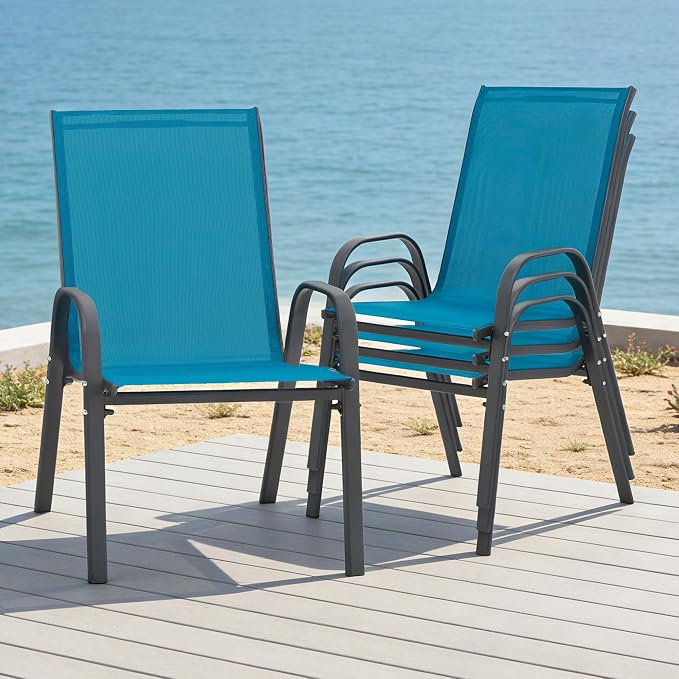 24.4" Wide Outdoor Patio Stackable Chairs Set of 4, Outside Furniture - Image 2