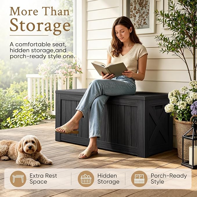 Devoko 120 Gallon Deck Box Resin Outdoor Storage Box Waterproof | Large Outdoor - Image 3