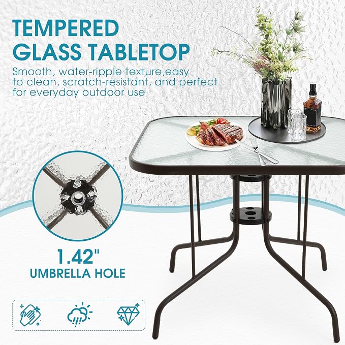 Patio Dining Table for 4 with Umbrella Hole | Outdoor 5 Piece Dining Set 36" x - Image 5