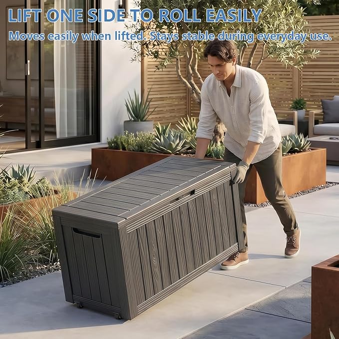 Outdoor Storage Box 100 Gallon Waterproof Resin Deck Boxes Black | UV-Resistant - Image 5