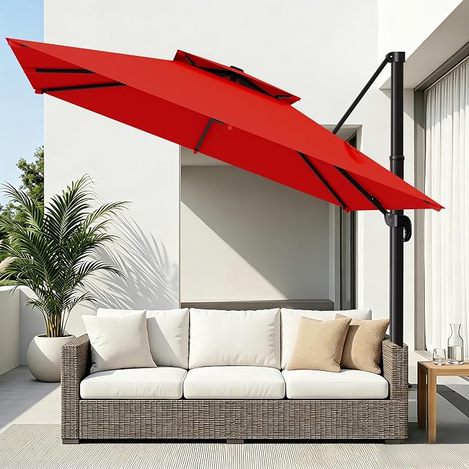 11×11 FT Double-Top Cantilever Patio Umbrella, Outdoor Umbrellas by AreShark