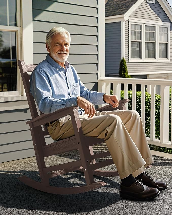 SERWALL Outdoor Rocking Chair Set of 2, HDPE Rocker - Image 7