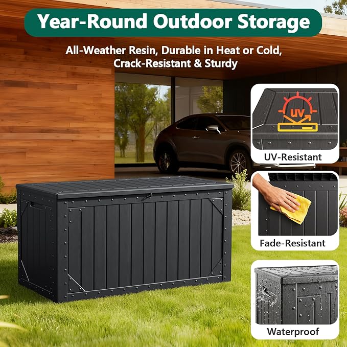 Outdoor Storage Box, 98 Gallon Deck Box, Outdoor Storage Bench, Waterproof - Image 2