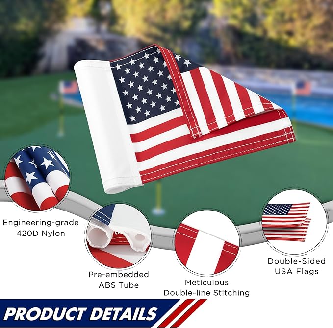 KINGTOP USA Golf Flag 8x6 Inch – Premium Dual-layer 420D Nylon, Double Sided American Pattern Printing, Tube Inserted – Mini Practice Putting Green Flags for Yard, 1-Pack