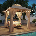 8'x8' Gazebo with Light, Outdoor Gazebo with Double Roofs | Metal Frame Canopy by Breezestival