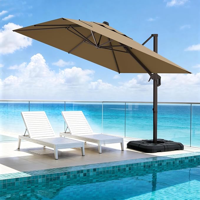 10' X 10' Patio Umbrella Cantilever Outdoor Rectangle Umbrella, Heavy Duty - Image 8