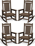 Oversized Outdoor Rocking Chair Set of 4, HDPE Porch Rocker, Coffee | by KINGYES