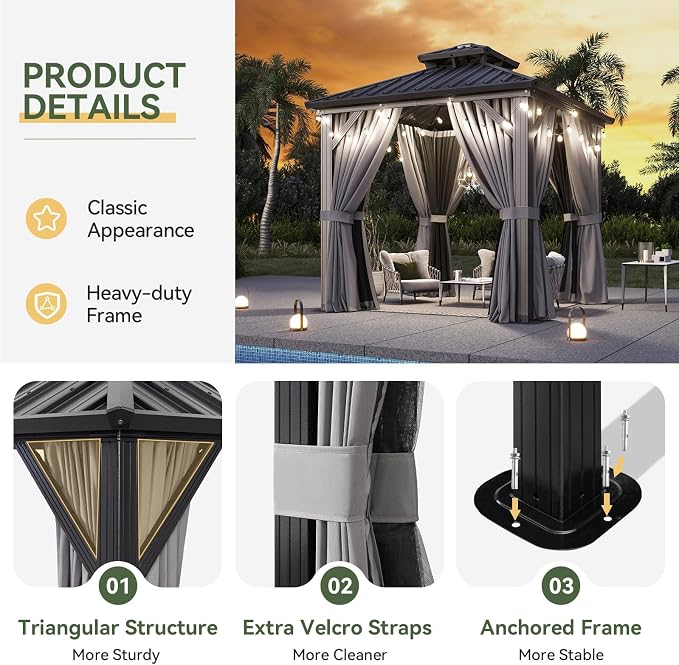Aoxun Gazebo 8x8 Hardtop Gazebo - Image 5