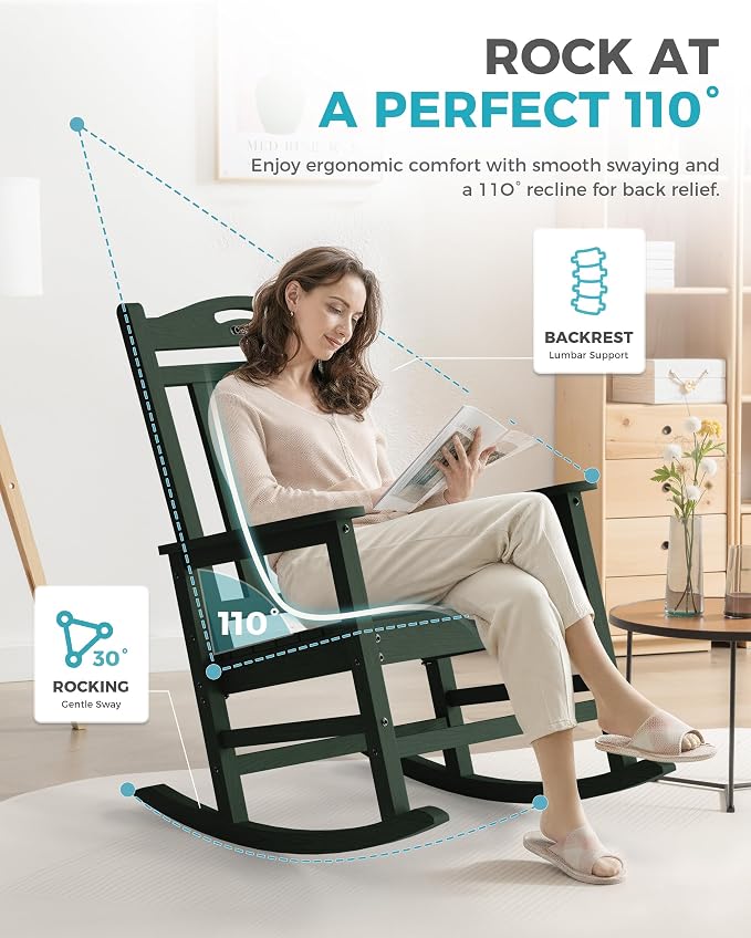 Oversized Outdoor Rocking Chairs Set of 2, 380lbs Heavy-Duty Large Patio Rocker - Image 5