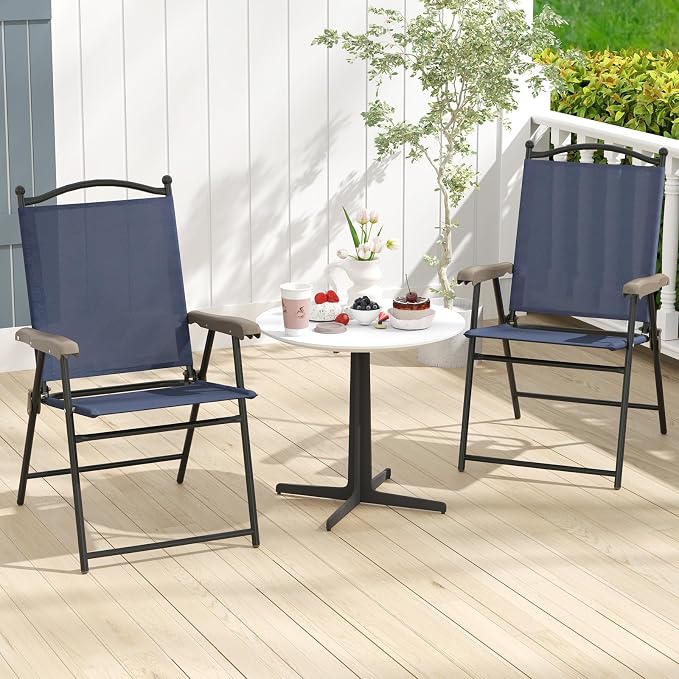 GIANTEX Set of 2 Patio Folding Chairs, Outdoor Patio Dining Chairs w/Armrest - Image 2