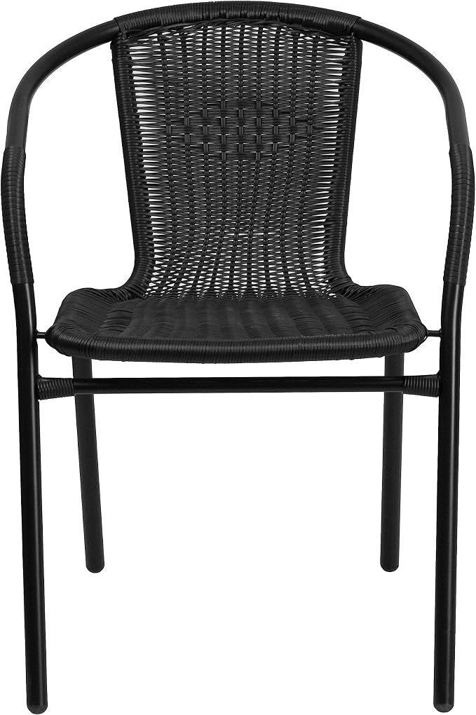 EMMA + OLIVER Black PE Rattan Stackable Patio Dining Chair, Indoor/Outdoor Use - Image 8