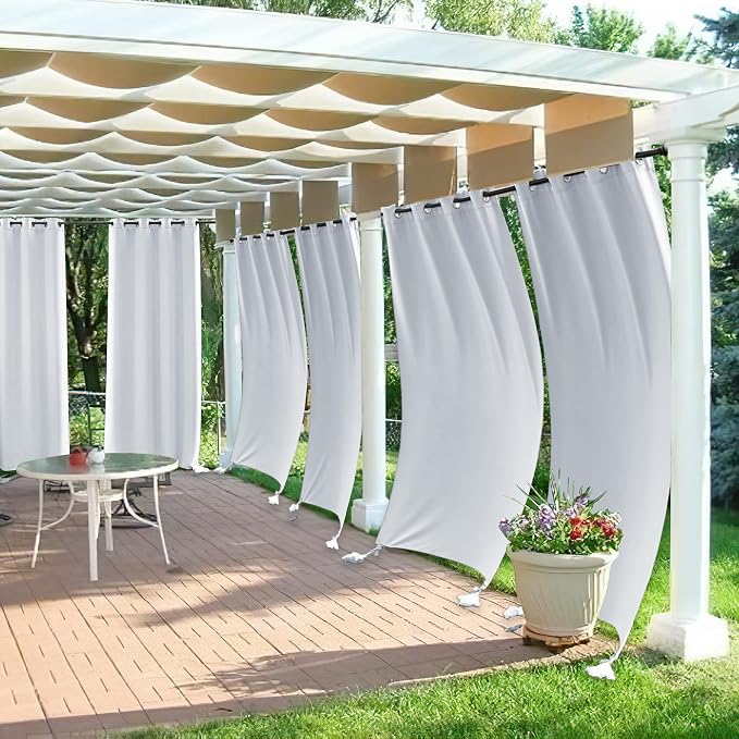 RYB HOME White Curtains for Outdoor Patio Waterproof - Image 3