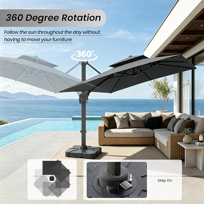 10 X 13 FT Cantilever Patio Outdoor Umbrella, Heavy Duty Aluminum Frame - Image 6