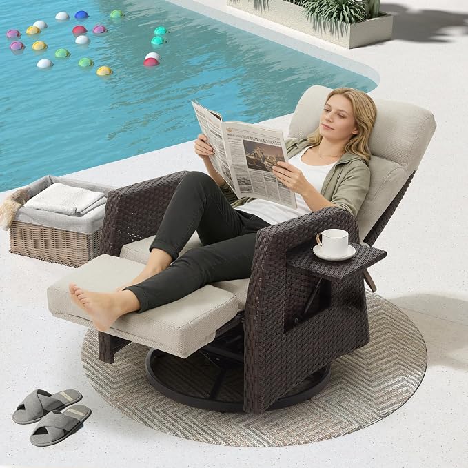 Patio Swivel Rattan Recliner - Image 7