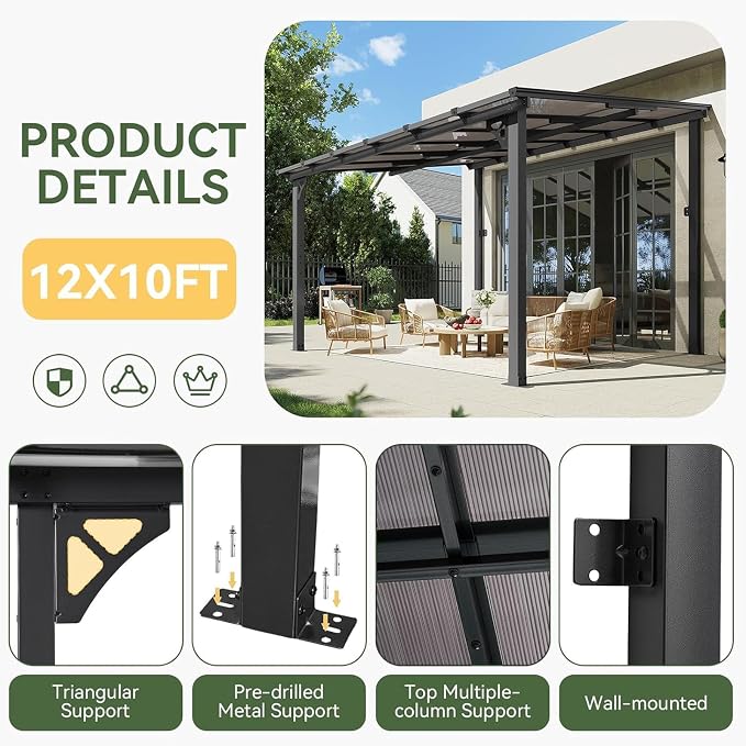 Aoxun 10' x 12' Gazebo for Patio, Gazebo Pergola - Image 7