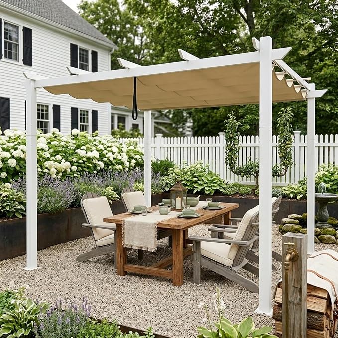 PURPLE LEAF Outdoor Pergola 10' x 13' White Pergola, Double Canopy, Khaki | - Image 11
