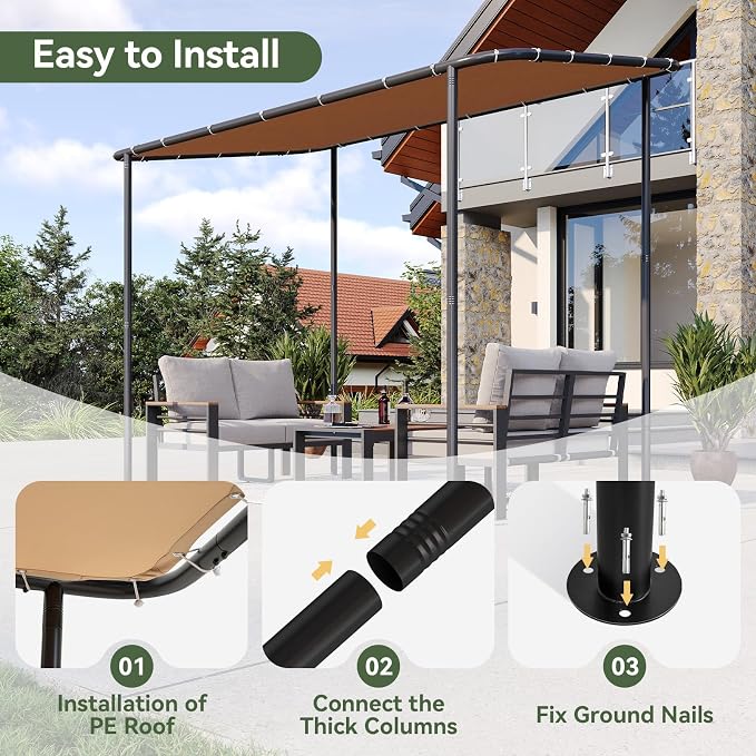 Aoxun 10x6 Lean-to Gazebo, Sloped Roof Pergola Porch Canopy Awning - Image 4