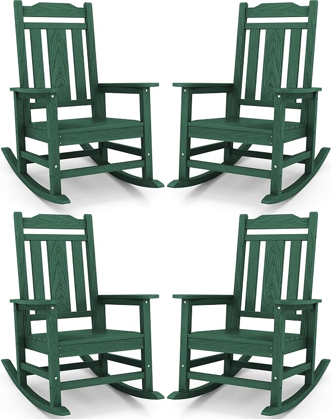 SERWALL HDPE Oversized Outdoor Rocking Chairs Set of 4, Patio Rocker, All by SERWALL