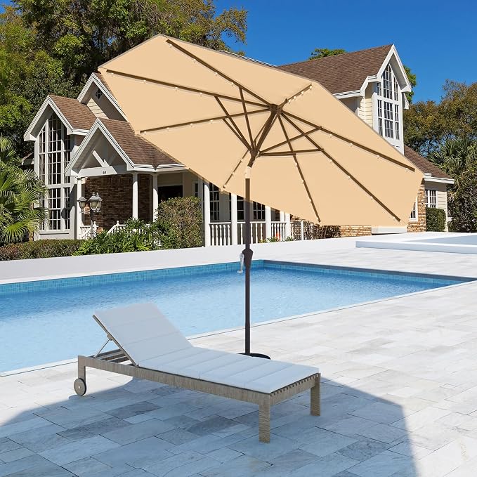 9FT Patio Umbrella with Solar Lights, Outdoor Market Umbrella with Tilt and - Image 7