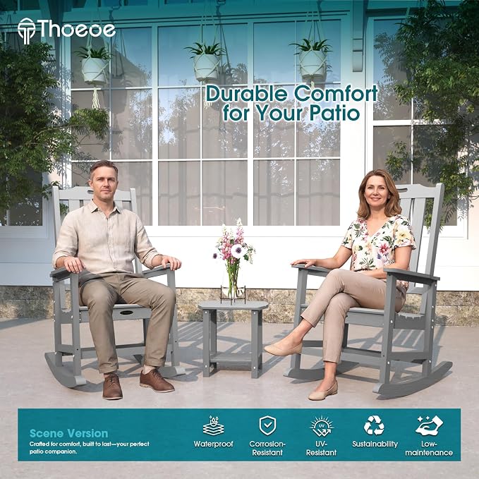 THOEOE Outdoor Rocking Chairs Set of 8, Oversized Patio Rocking Chair | HDPE - Image 2