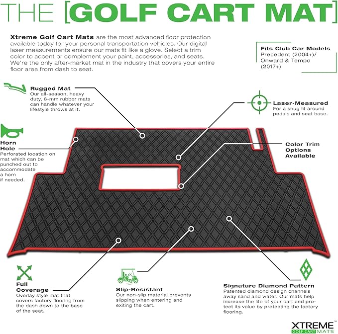 Xtreme Mats Club Car Compatible Golf Cart Mat, Full Coverage Rubber Floor Liner - Fits Club Car Models Precedent (2004-2024+)/Onward & Tempo (2017-2024+)/Villager & V4L (2019-2024+) - All Black