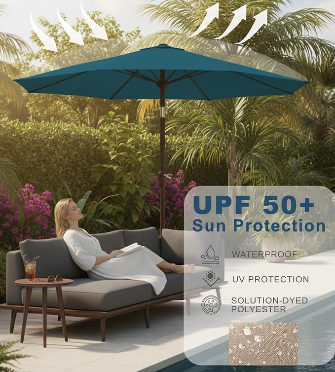 9FT Auto-Tilt Patio Umbrella|Outdoor Market Table Umbrella - Image 5