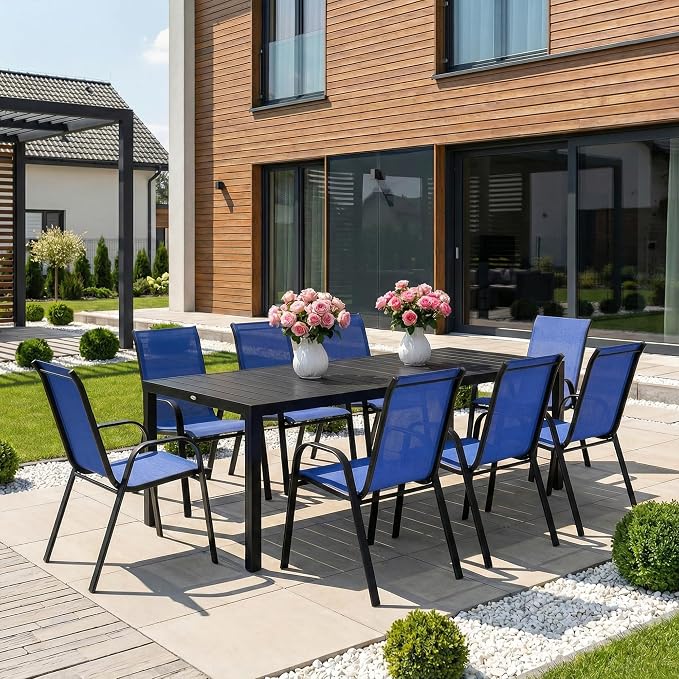Stackable Patio Chairs Set of 1/2/4, Heavy Duty Metal Frame & Teslin Fabric - Image 8
