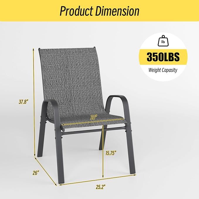 Patio Chairs Set of 2, Stackable Outdoor Dining Chairs Set - Image 2