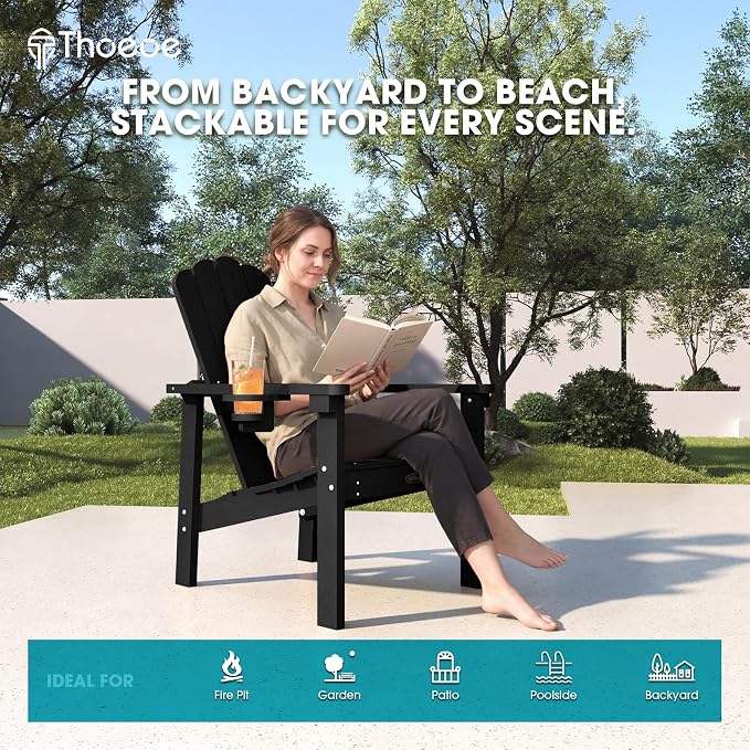 THOEOE Stackable Adirondack Chair, Plastic Outdoor Fire Pit Chairs | - Image 7
