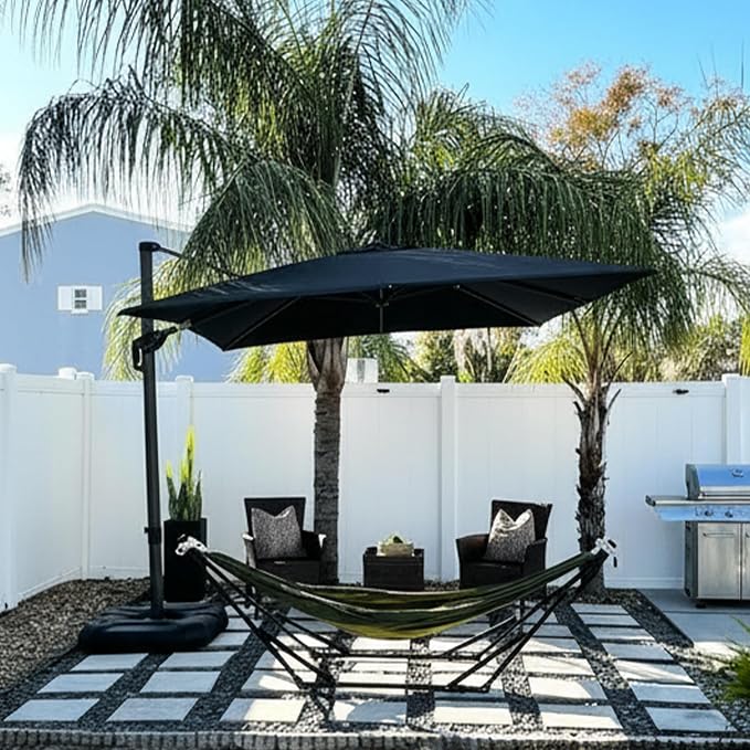 PURPLE LEAF Patio Umbrella 9' x 11.5' Rectangle All-Day Shade Control Black | by PURPLELEAF