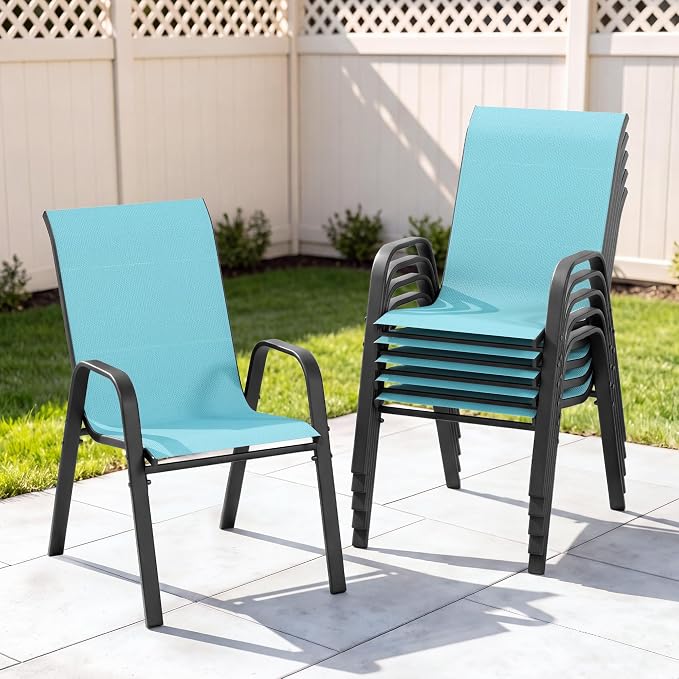 Outdoor Patio Chairs Set of 6 Stackable Dining Chairs All-Weather Textilene by CHINNLUU