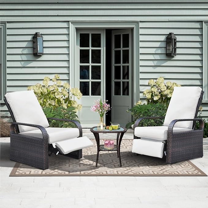Outdoor Recliner, Aluminum Frame Patio Chaise Lounge Chairs by ATRARTTOREAL