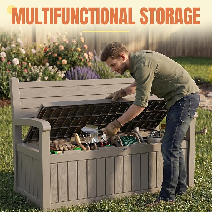 Storage Bench Outdoor Deck Box, Lockable Patio Furniture Grey | Waterproof & UV - Image 5