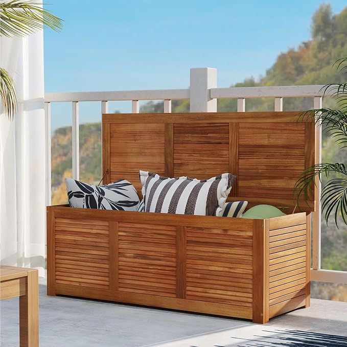 DREAMADE 47 Gallon Deck Box, Acacia Wood Outdoor Storage Bench, Natural | Patio by DREAMADE
