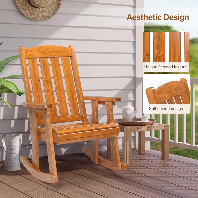 VINGLI Heavy Duty 600 LBS Outdoor Wooden Rocking Chair - Image 5