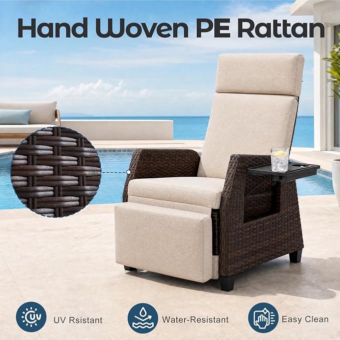 Outdoor Recliner for Patio, 180° Simultaneous Recline, Adjustable Back & - Image 7