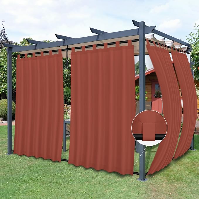 Easy-Going Outdoor Patio Curtains 2 Panels, 54x108 inch, Terra Red | Privacy by Easy-Going