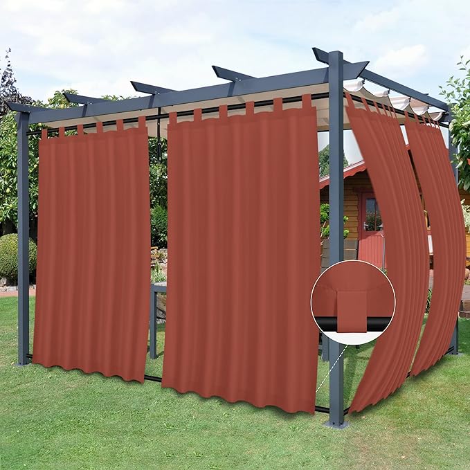 Easy-Going Outdoor Patio Curtains 2 Panels, 54x96 inch, Terra Red | Privacy by Easy-Going