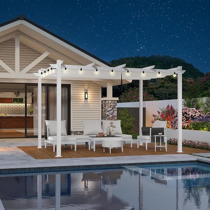 PURPLE LEAF Outdoor White Pergola 10' x 13' w/Lights - Image 3