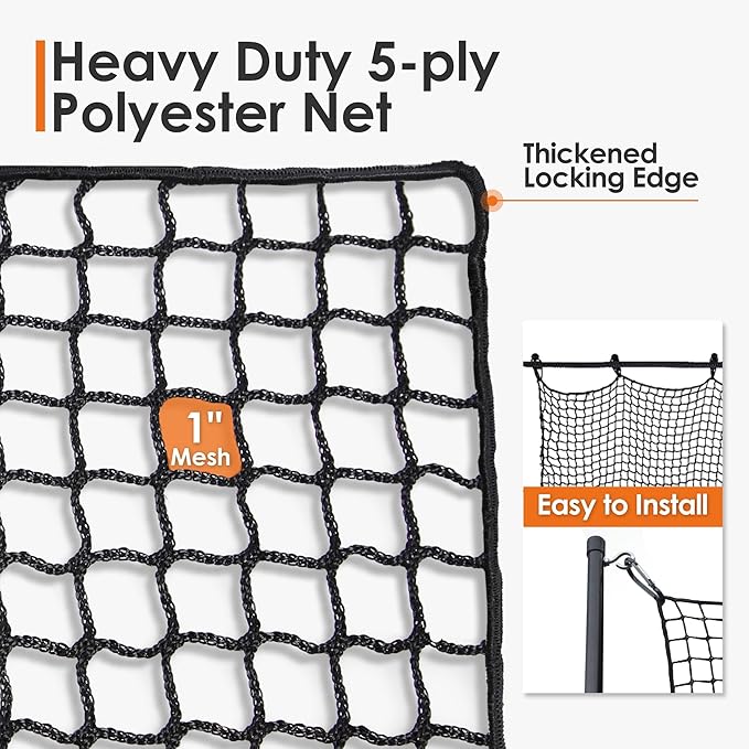 ORIENGEAR Golf Netting for Garage, Golf Hitting Practice Net 10x15ft 10x20ft, Backyard DIY Nets for Chipping Driving and Baseball Hockey Soccer Sports, with Rope and Buckle (NET ONLY Without Poles)