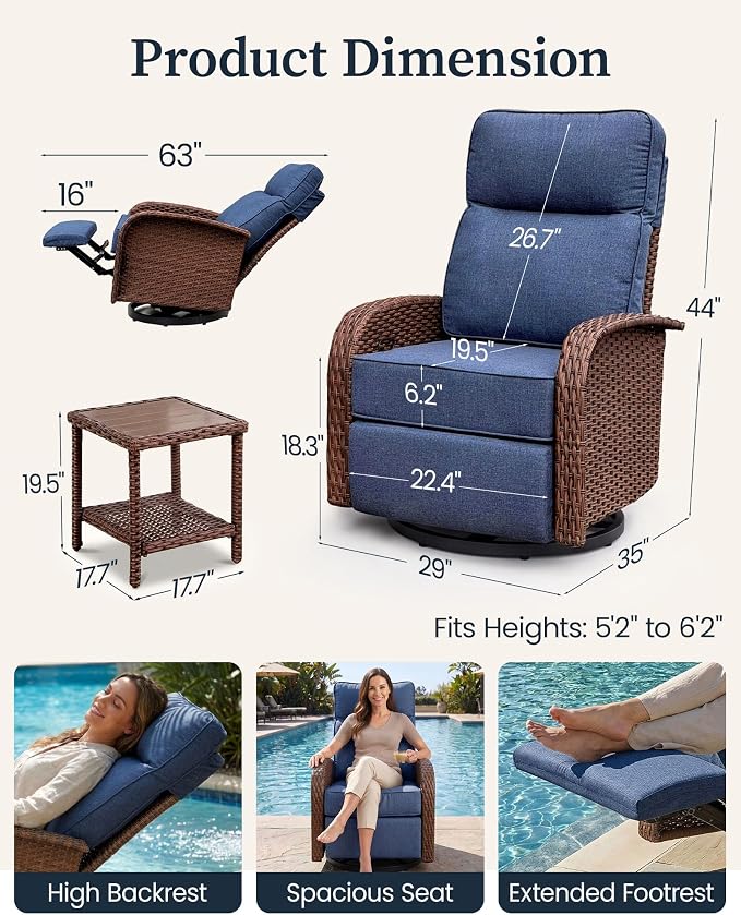 Resort-Grade Outdoor Swivel Recliner, 6.2" Ultra Thick Cushions | Heavy Duty - Image 2
