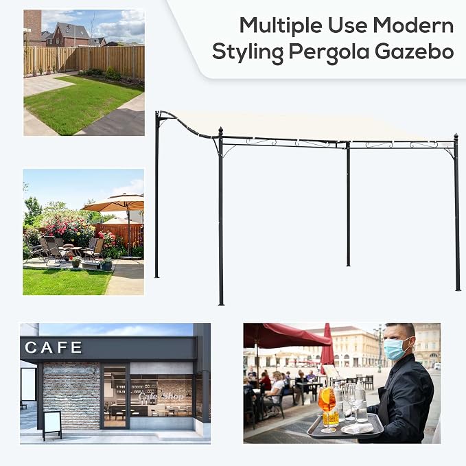 Outsunny 10' x 13' Steel Outdoor Pergola Gazebo Patio Canopy Cream White | - Image 3